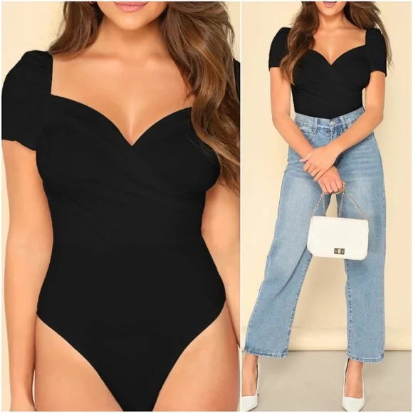 08 Puff Sleeve Sweetheart neck Bodysuit - Picture 1 of 11